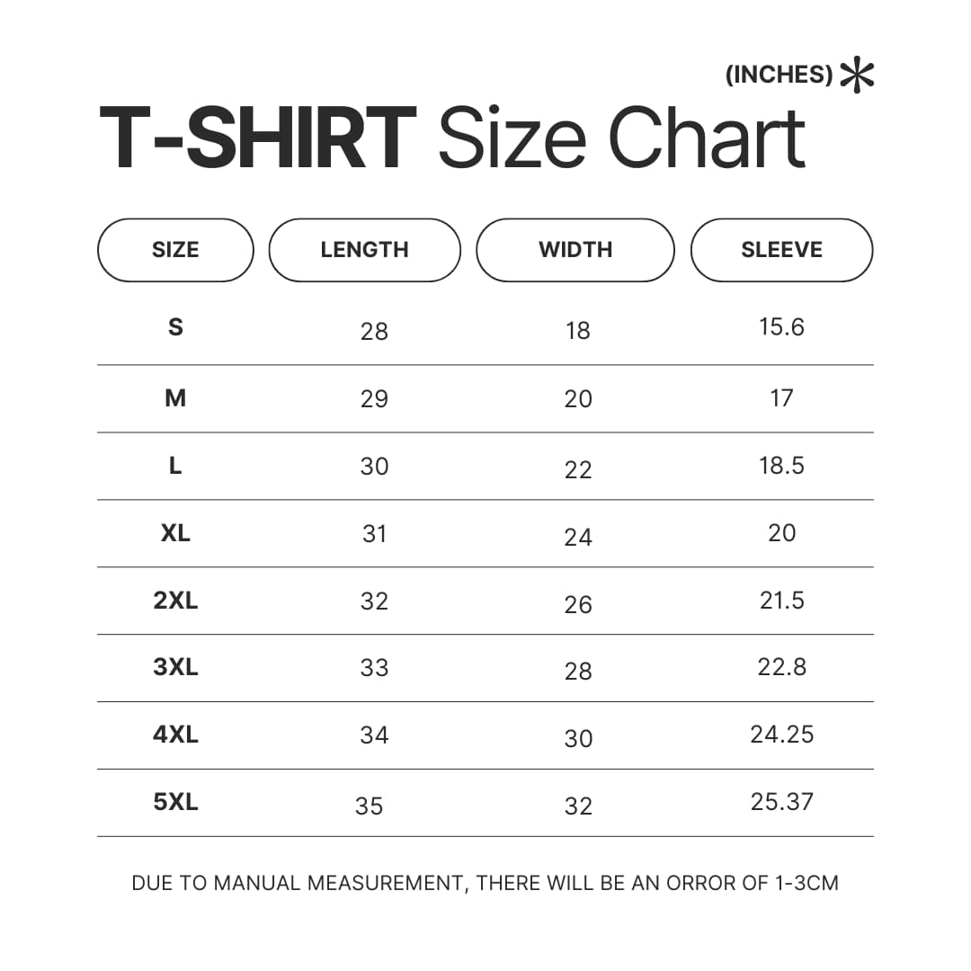 3D T shirt Size Chart - Cyberpunk 2077 Shop