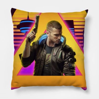 Cyberpunk Male Protagonist City Neon Throw Pillow Official Cow Anime Merch