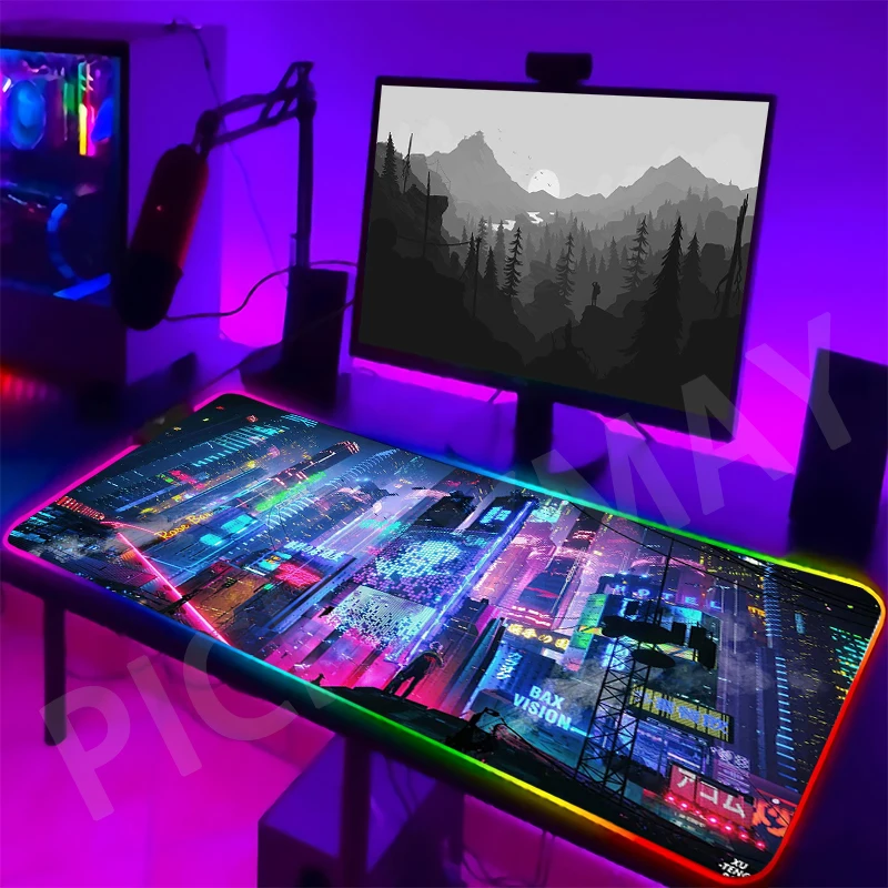 Cyberpunk Large RGB Mouse Mat Neon Gamer Mousepads LED Gaming Mousepad Big Luminous Desk Pad Desk - Cyberpunk 2077 Shop