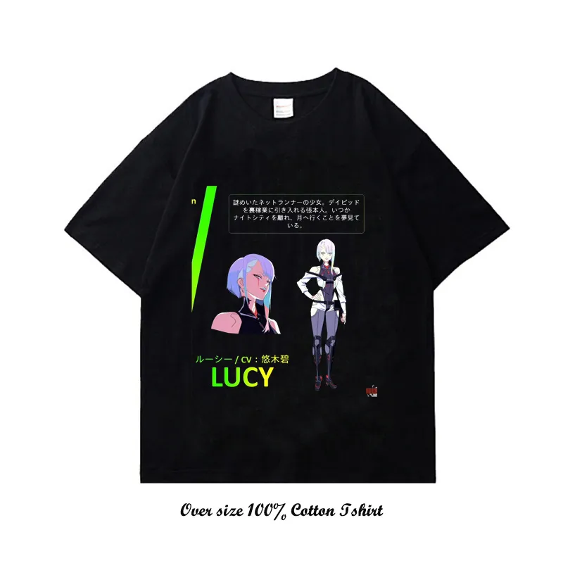 Japanese Anime Lucy Cyberpunk Edgerunners T shirts 100 Cotton Summer Tshirts Fashion Harajuku Cartoon Kawaii Printed - Cyberpunk 2077 Shop